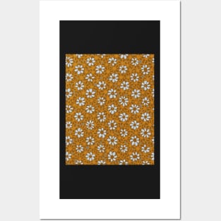 Batik Florals in Mustard and GrayTones Posters and Art